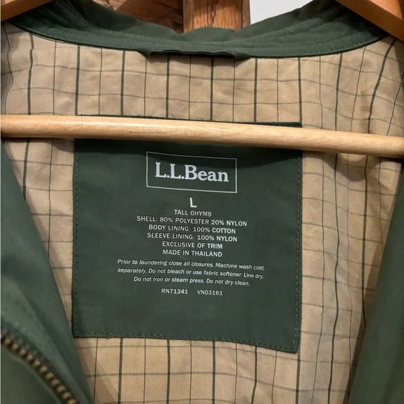 Vintage L.L. Bean Men’s Large Tall Olive Green Zip Up Jacket - Picture 3 of 5